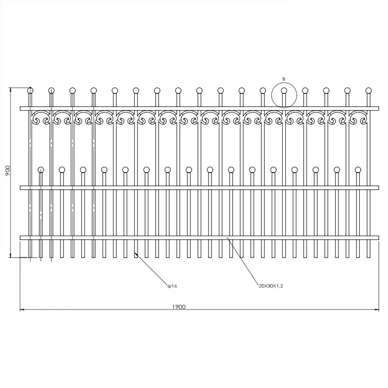 Staggered Ball & Vine Metal Fence